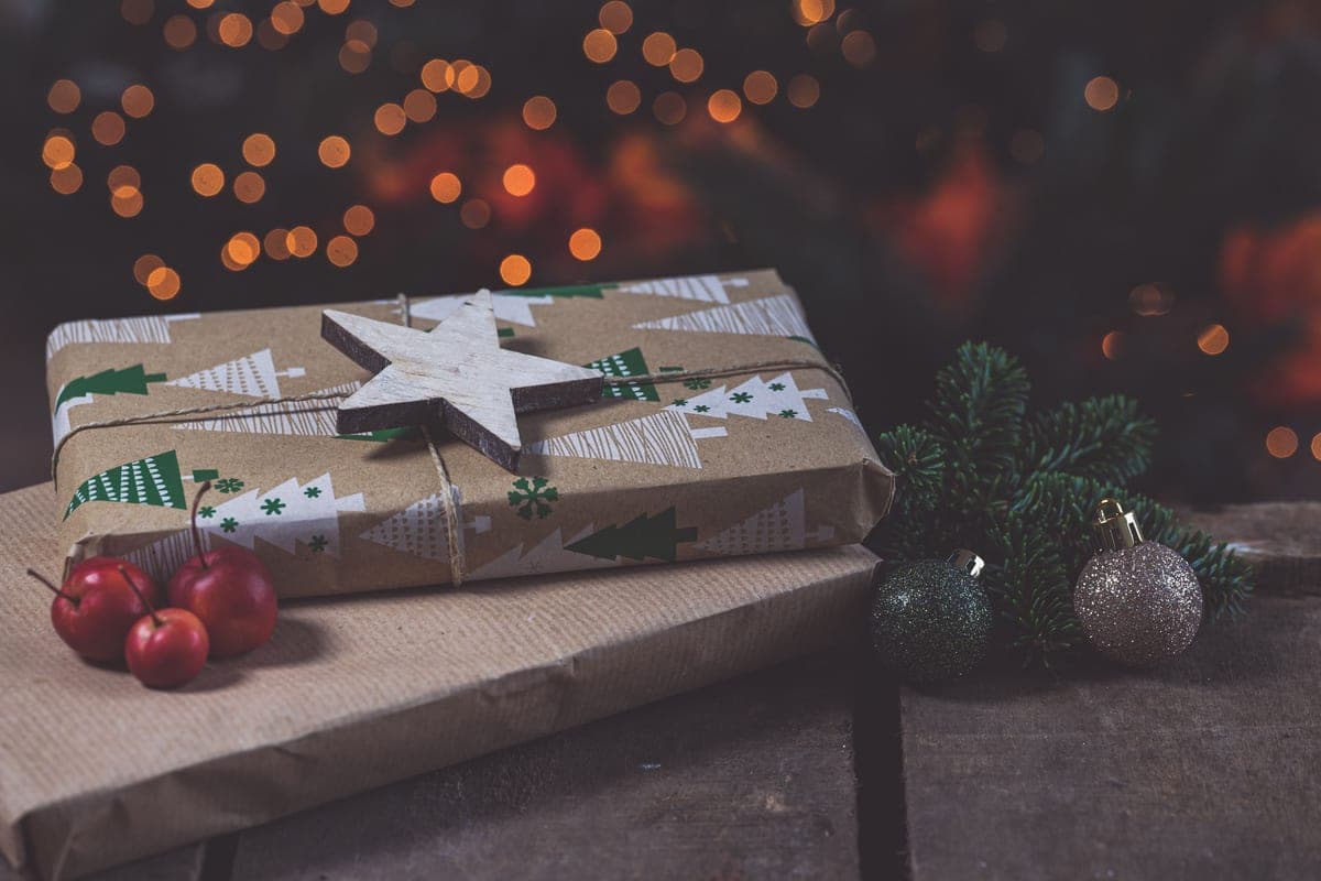 Wrapped gift boxes arranged on a table